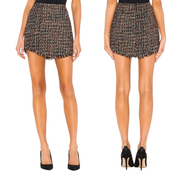 Lovers + Friends Dresses & Skirts - LOVERS + FRIENDS Aria tweed Fringe hem Mini Skirt in Black Multi Size‎ M